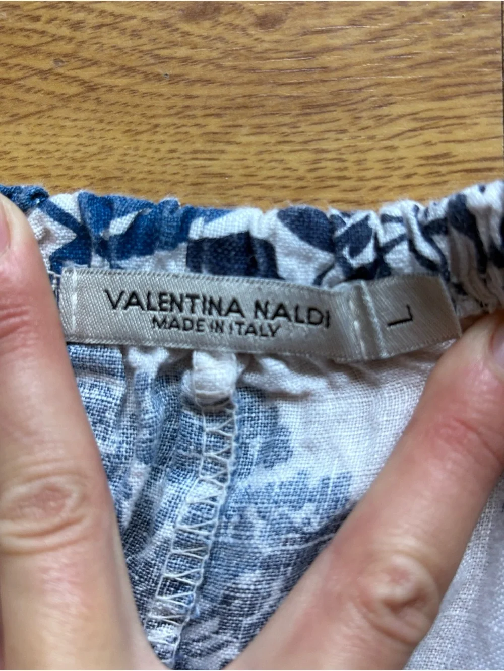 Valentina Naldi Blue White Floral Off-Shoulder Shift Dress Ties Linen Coastal L